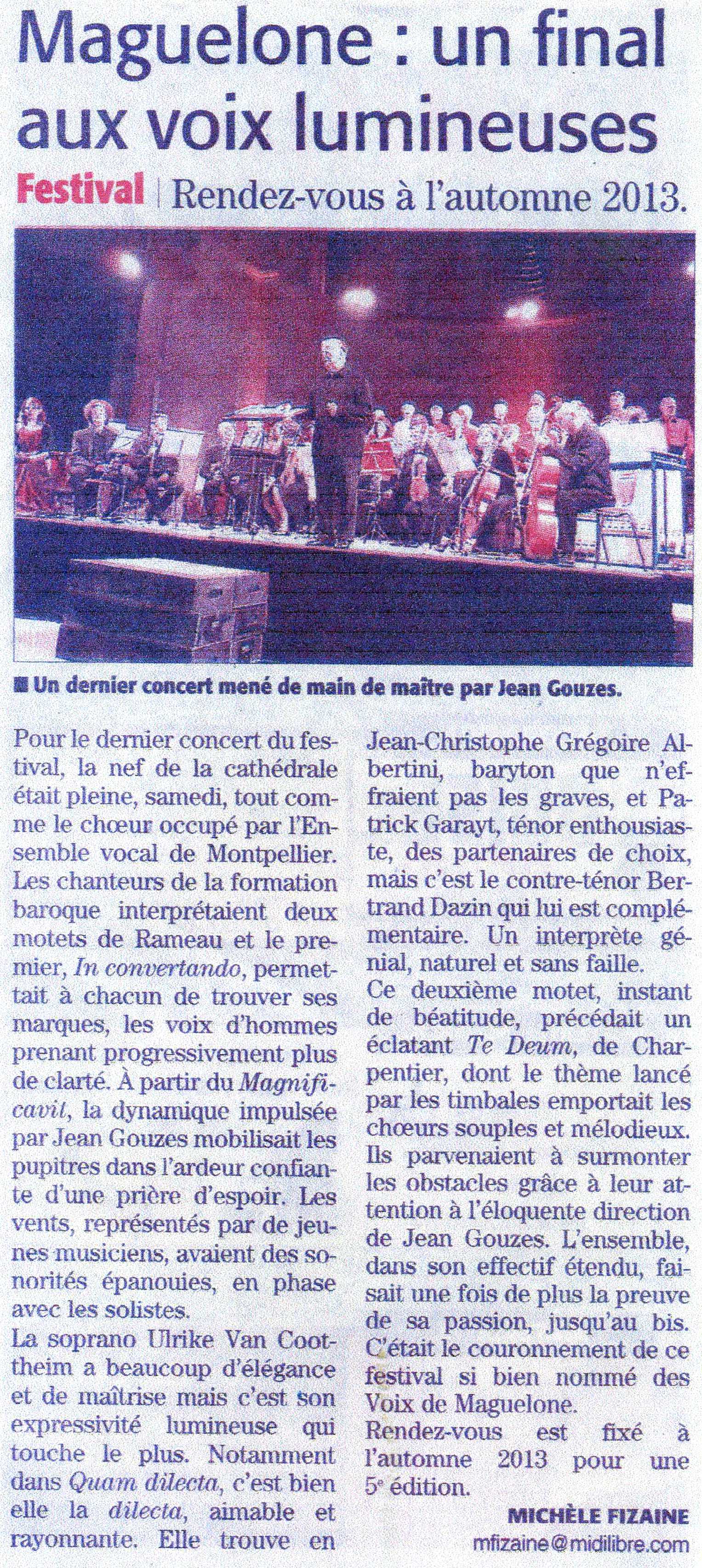 6 octobre 2012 Concert Rameau et Charpentier à la Cathédrale de Villeneuve-lès-Maguelone