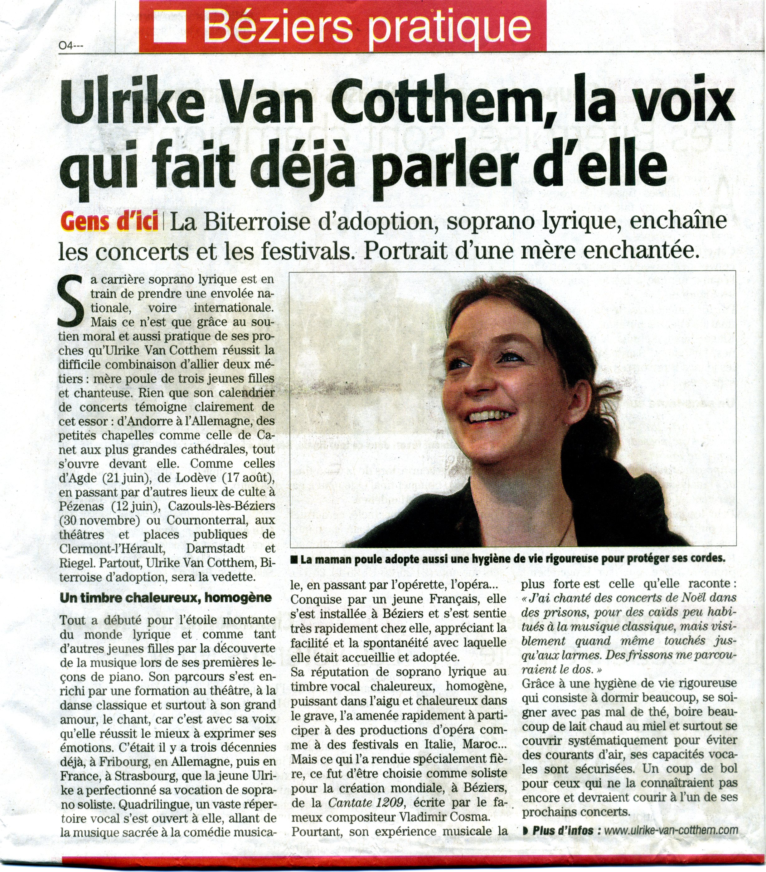 11 juin 2014 "La voix qui fait déjà parler d'elle" - Portrait Ulrike Van Cotthem
